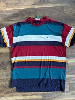 Knights of Round Table Striped Crewneck Short-Sleeve Tee in Burgundy/Teal